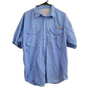 Columbia PFG Vented Fishing Shirt Mens Medium Blue Short Sleeve Button Up